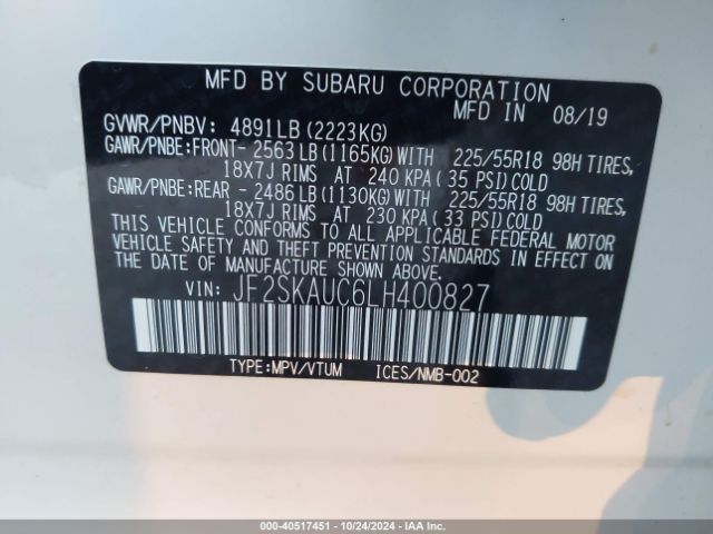 JF2SKAUC6LH400827 Subaru Forester Limited