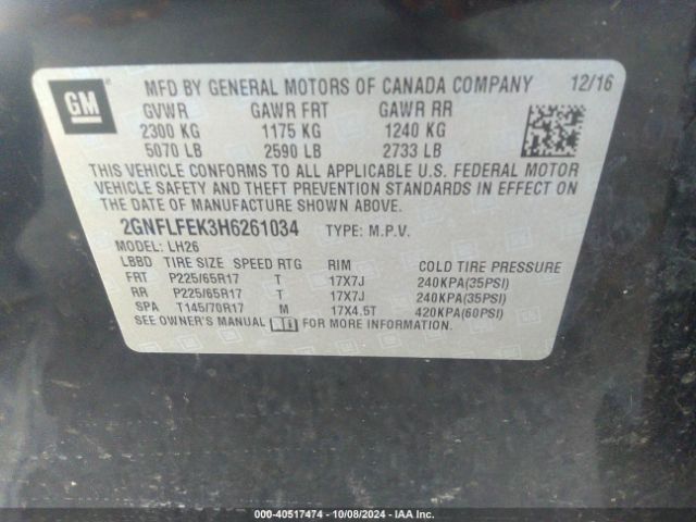 2GNFLFEK3H6261034 Chevrolet EQUINOX LT