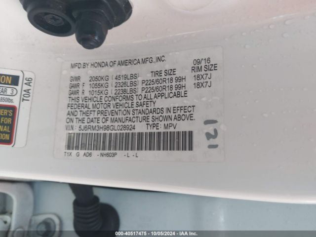 5J6RM3H98GL028924 Honda Cr-v Touring