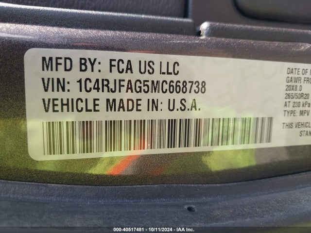 1C4RJFAG5MC668738 Jeep Grand Cherokee Laredo X 4x4