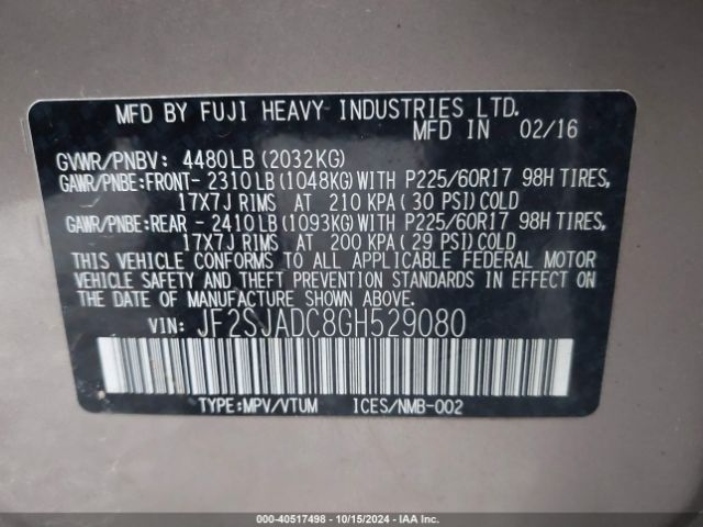 JF2SJADC8GH529080 Subaru Forester 2.5i Premium