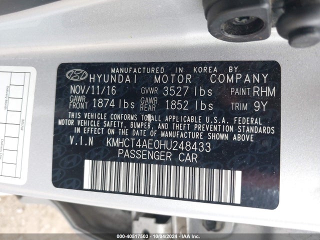 KMHCT4AE0HU248433 Hyundai ACCENT SE