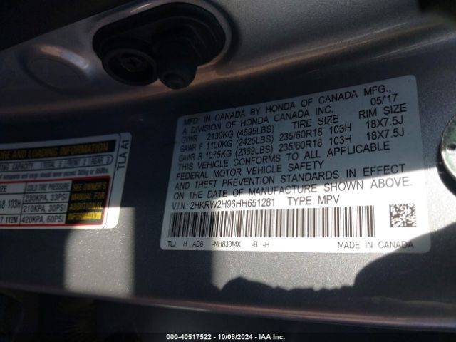 2HKRW2H96HH651281 Honda Cr-v Touring
