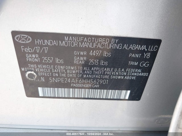 5NPE24AF6HH562901 Hyundai Sonata