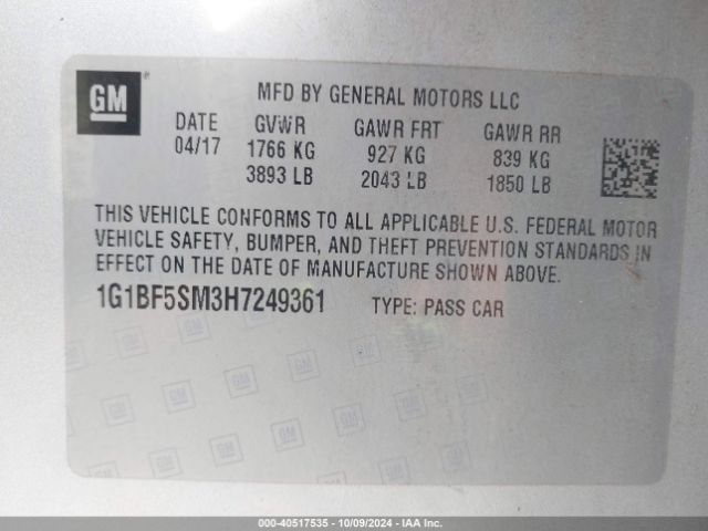 1G1BF5SM3H7249361 Chevrolet Cruze Premier Auto
