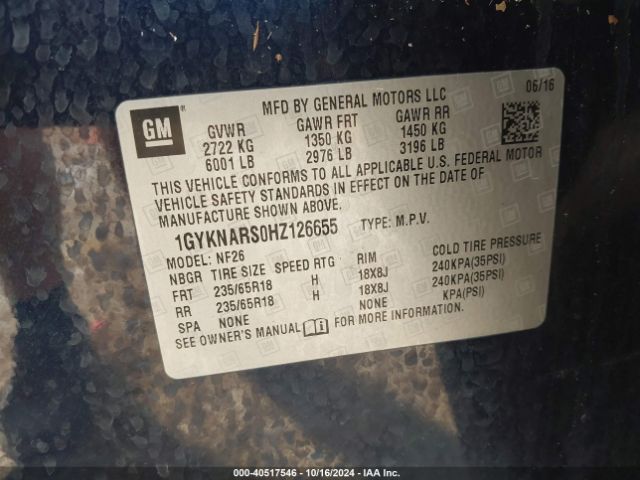 1GYKNARS0HZ126655 Cadillac Xt5 Standard