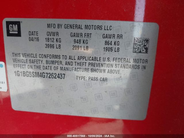 1G1BG5SM4G7262437 Chevrolet Cruze Premier Auto