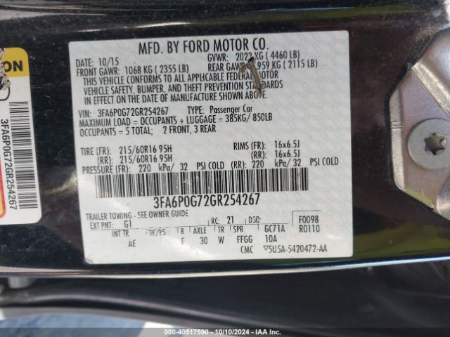 3FA6P0G72GR254267 Ford FUSION S