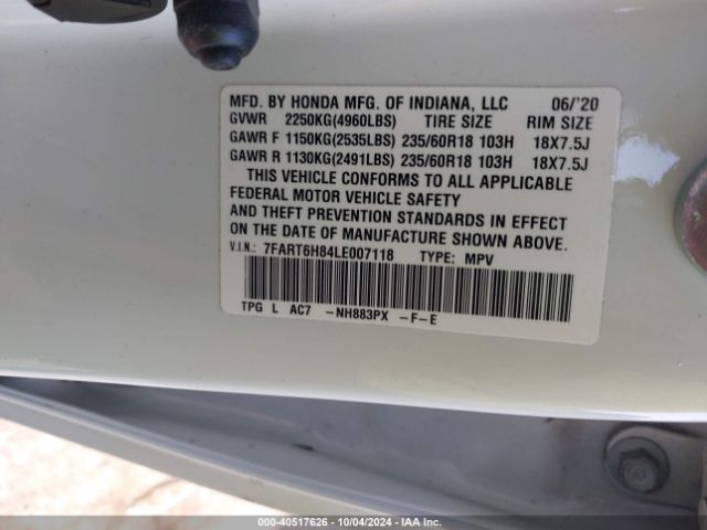 7FART6H84LE007118 Honda Cr-v Hybrid Ex-l