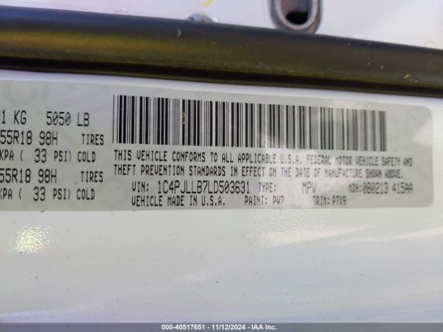 1C4PJLLB7LD503631 Jeep Cherokee Altitude Fwd