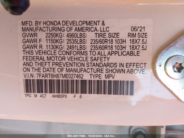 7FART6H87ME027462 Honda Cr-v Hybrid Ex-l