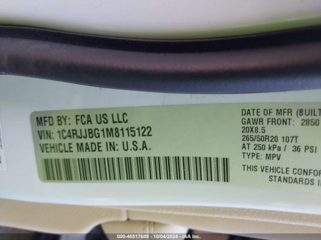 1C4RJJBG1M8115122 Jeep Grand Cherokee L Limited 4x2