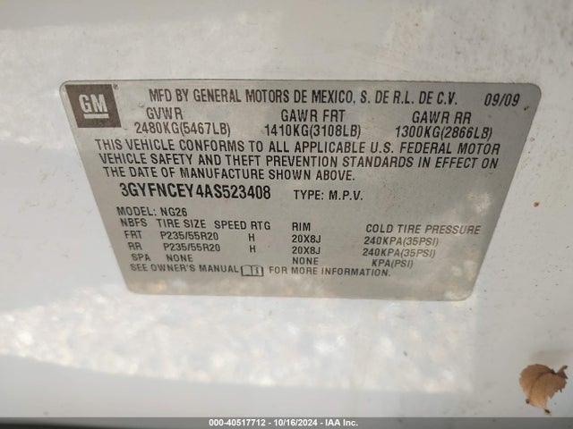 2010 CADILLAC SRX 3GYFNCEY4AS523408 Photo 8