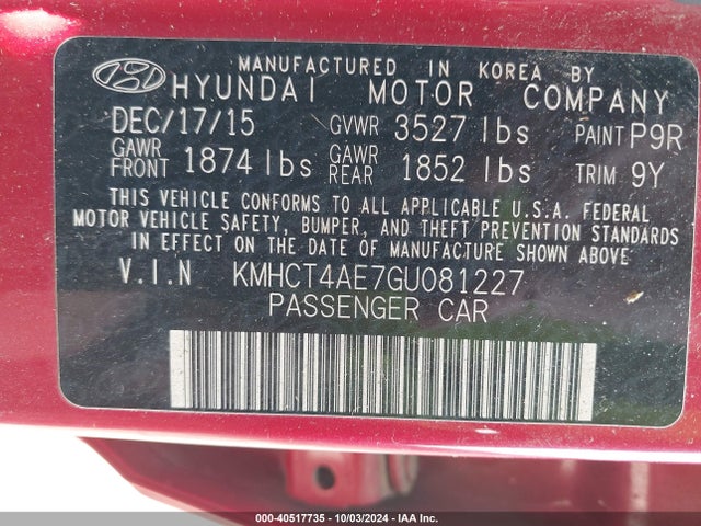 Hyundai ACCENT SE 2016 KMHCT4AE7GU081227 Image 9
