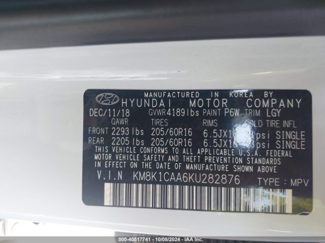 KM8K1CAA6KU282876 Hyundai Kona Se