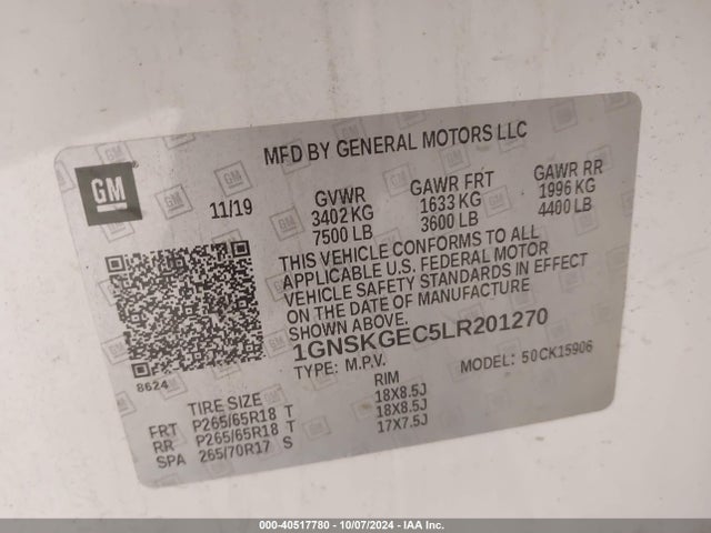 1GNSKGEC5LR201270 Chevrolet Suburban 4wd Ls