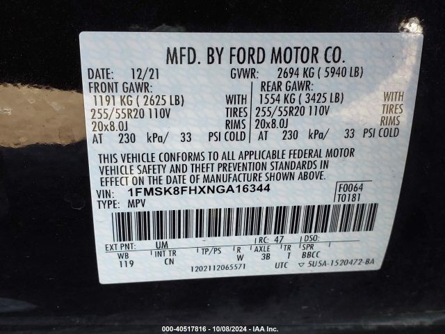 2022 FORD EXPLORER 1FMSK8FHXNGA16344 Photo 8