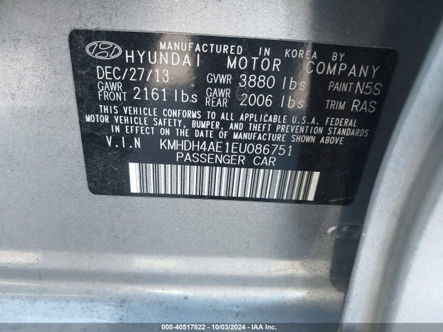 Hyundai ELANTRA SE 2014 KMHDH4AE1EU086751 Image 9