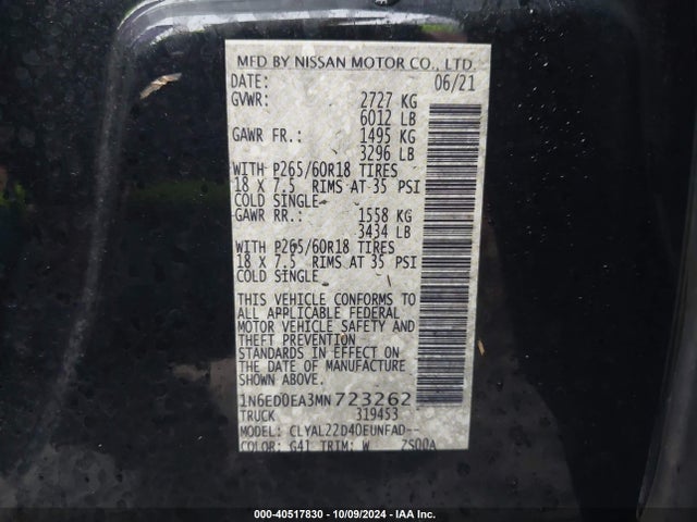 Nissan Frontier 2021 1N6ED0EA3MN723262 Image 9