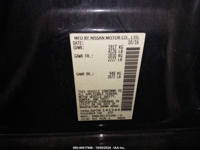Nissan Altima 2.5 Sv 2017 1N4AL3AP7HC141544 Image 9