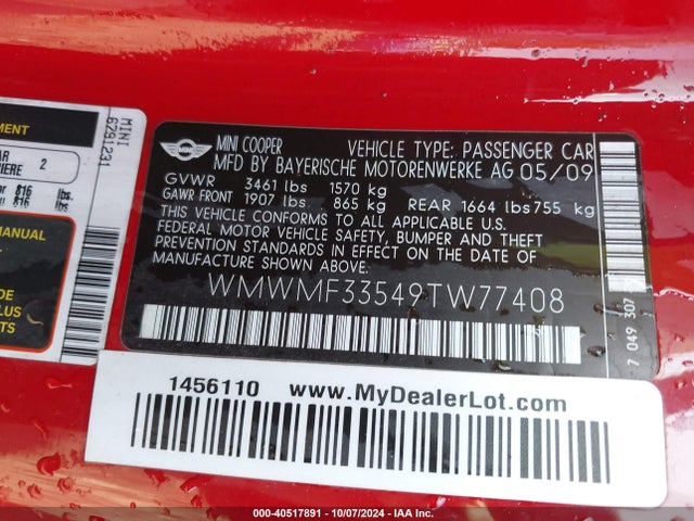2009 MINI COOPER WMWMF33549TW77408 Photo 8