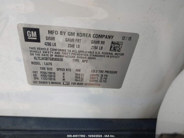 KL7CJKSB7GB585630 Chevrolet Trax 1ls