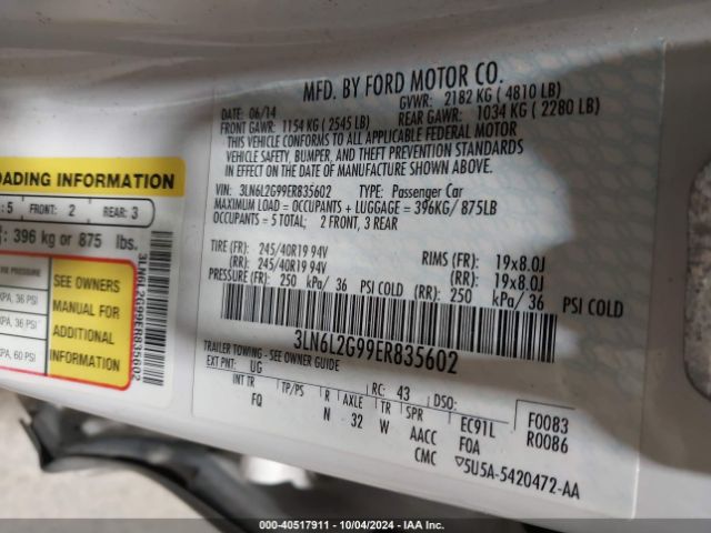 3LN6L2G99ER835602 Lincoln MKZ