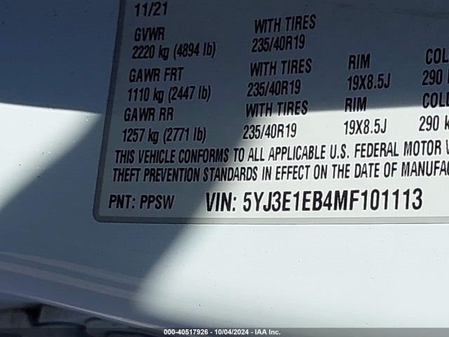 2021 TESLA MODEL 3 5YJ3E1EB4MF101113 Photo 8
