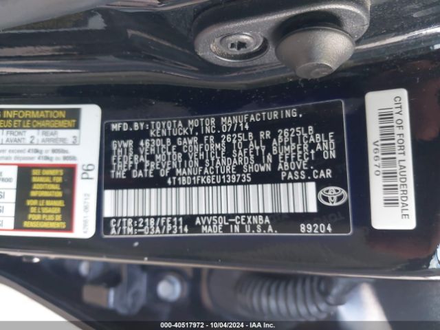 4T1BD1FK6EU139735 Toyota Camry Hybrid Le