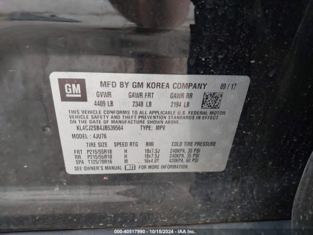 KL4CJ2SB4JB539564 Buick Encore Sport Touring