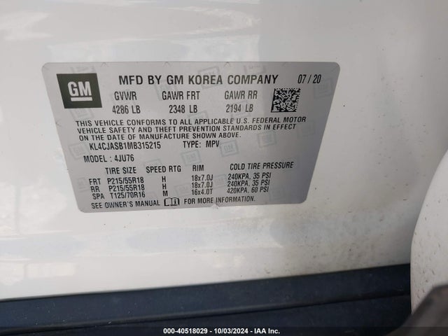 KL4CJASB1MB315215 Buick Encore Fwd Preferred