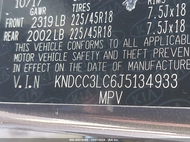 KIA NIRO EX 2018 KNDCC3LC6J5134933 Image 9