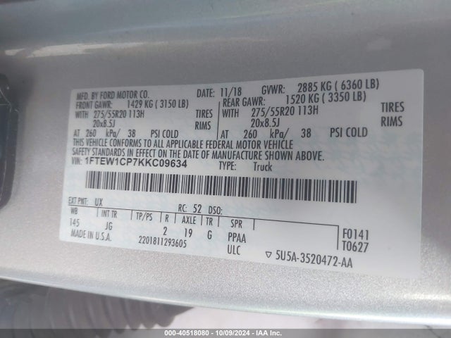 Ford F-150 Xl 2019 1FTEW1CP7KKC09634 Image 9
