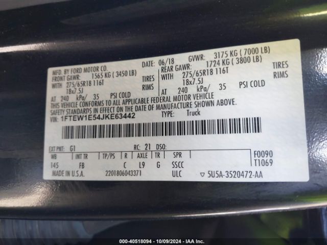 1FTEW1E54JKE63442 Ford F-150 Xlt