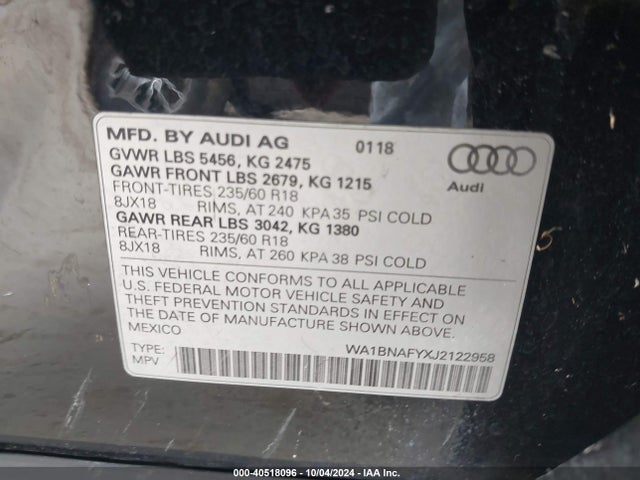 WA1BNAFYXJ2122958 Audi Q5 2.0t Premium/2.0t Tech Premium