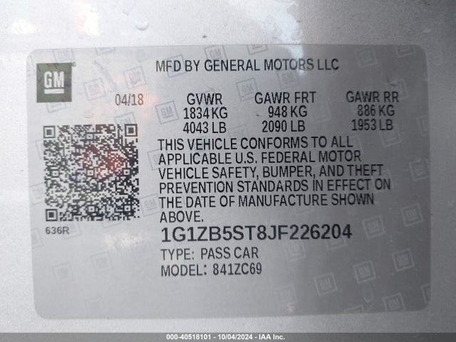 Chevrolet Malibu 1ls 2018 1G1ZB5ST8JF226204 Image 9