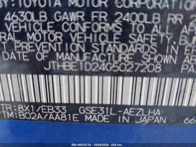 JTHBE1D24G5027208 Lexus IS 350