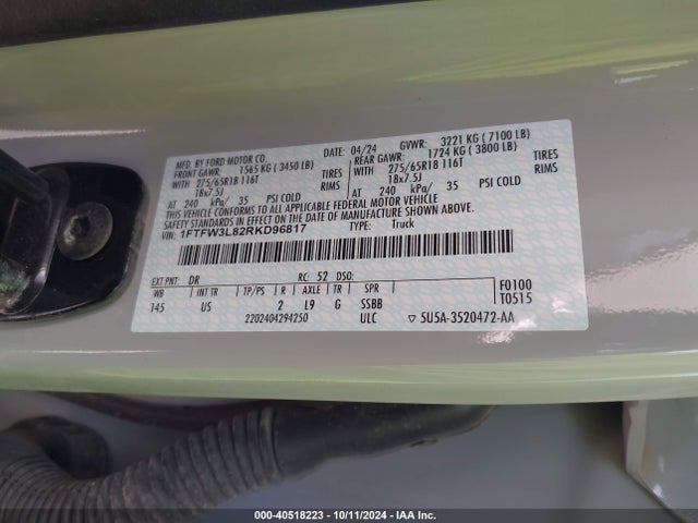 Ford F-150 Xlt 2024 1FTFW3L82RKD96817 Image 9