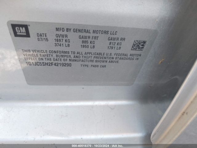 1G1JC5SH2F4219290 Chevrolet Sonic Lt Auto