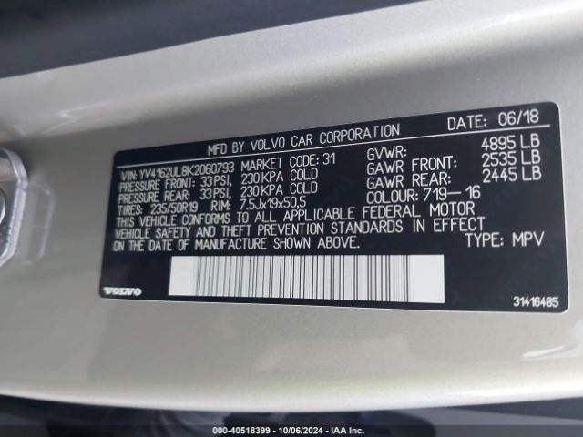 YV4162UL8K2060793 Volvo Xc40 T5 Inscription