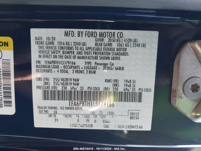 Ford Mustang Ecoboost 2020 1FA6P8TH1L5179166 Image 9