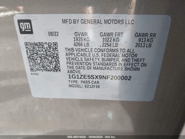 1G1ZE5SX9NF200002 Chevrolet Malibu Fwd Premier