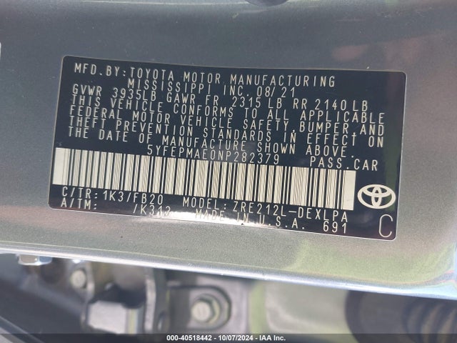 Toyota COROLLA LE 2022 5YFEPMAE0NP282379 Image 9