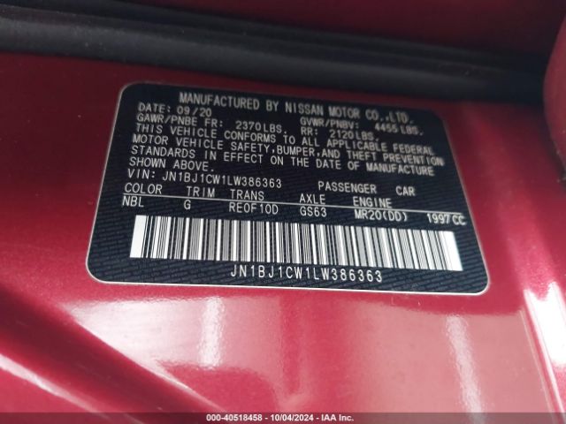JN1BJ1CW1LW386363 Nissan Rogue Sport Sl Awd Xtronic Cvt
