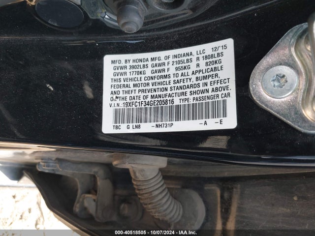 Honda Civic Ex-t 2016 19XFC1F34GE205816 Image 9
