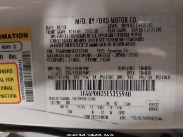 1FA6P0HD5E5355940 Ford FUSION SE