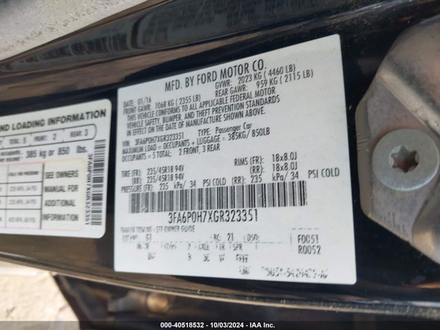 Ford FUSION SE 2016 3FA6P0H7XGR323351 Image 9