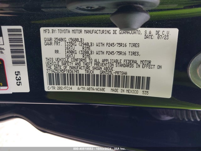 Toyota Tacoma Sr5 V6 2023 3TYAZ5CN5PT036745 Image 9