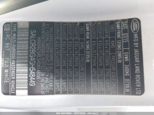 SALCR2BG4GH548449 Land Rover Discovery Sport Hse