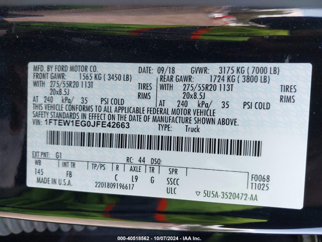 Ford F-150 Xlt 2018 1FTEW1EG0JFE42663 Image 9